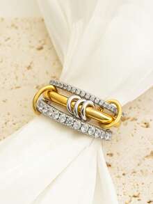 1pc Platinum Stacking Rings, Suitable For S925 Sterling Silver, Elegant European And American Style Jewelry Gift - Interlocking - View 3
