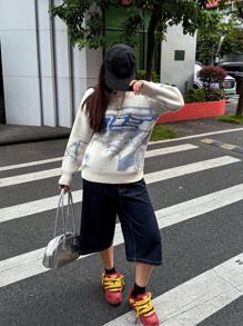 女士时尚休闲街头风 Y2K 秋冬保暖毛衣，柔软亲肤，撞色人像图案圆领长袖针织套头衫，女士秋季服装，女士冬季服装，秋季上衣，职场/办公室，商务休闲女装 - 彩色 - 查看 5