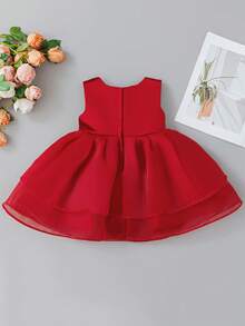 Baby Girl 0-2 Years Old Burgundy 1st Birthday Party Dress, Newborn Baby Shower Dress - Burgundy - View 3