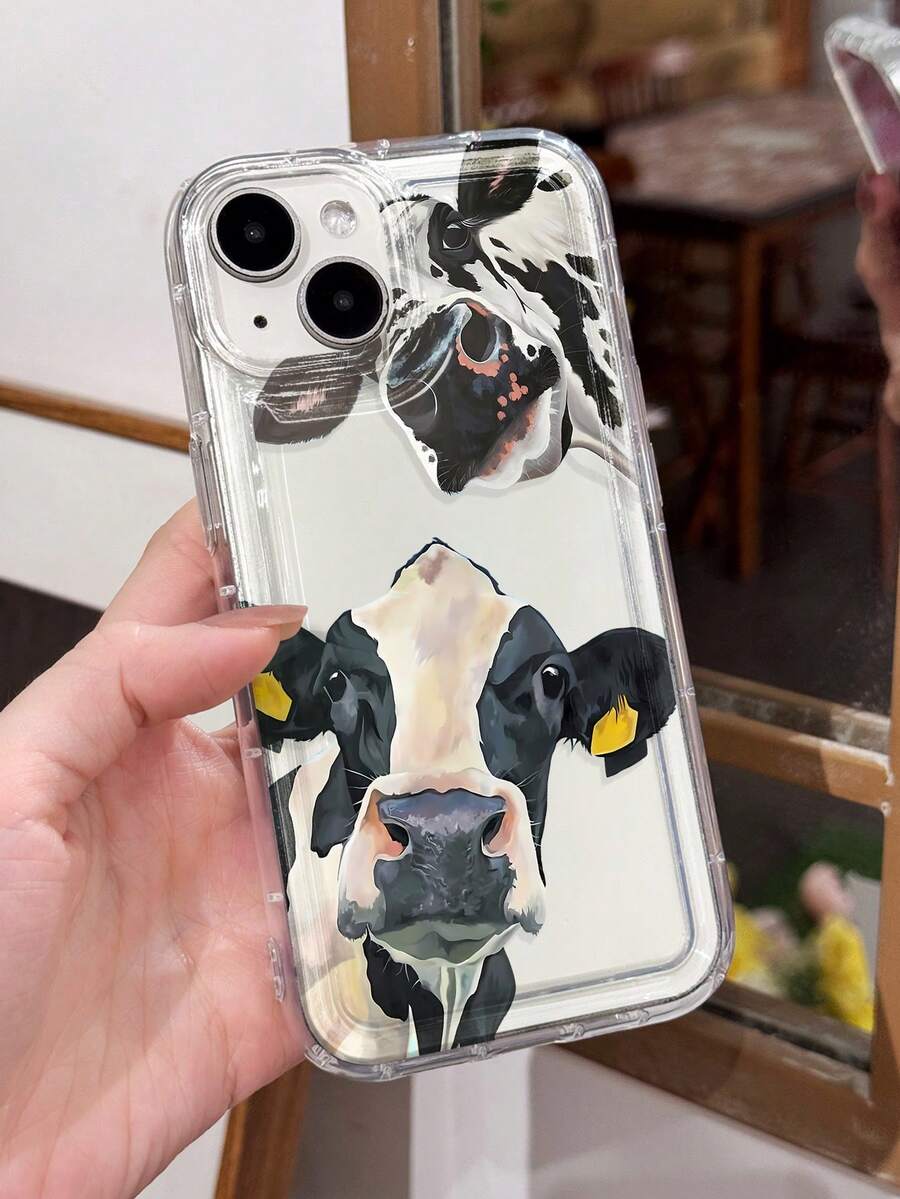 1个可爱奶牛图案防滑透明气囊软手机壳,兼容 11/12/13/14/15/16 Pro Max - 彩色 - 查看 1
