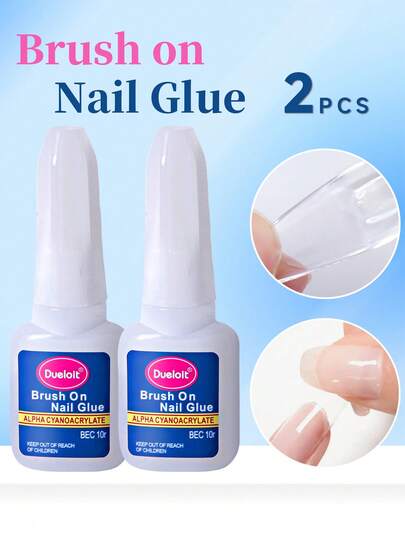 2 件超强指甲胶，适用于美甲片、水晶指甲和按压指甲，指甲胶刷涂指甲胶，适用于按压指甲，持久指甲胶，适用于水晶指甲、假指甲片、指甲胶凝胶
