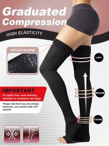 Calcetines altos hasta la rodilla para mujer con puntera abierta, compresión ligera de 15-20 mmHg, transpirables y suaves, con correa elástica antideslizante para adelgazar las piernas