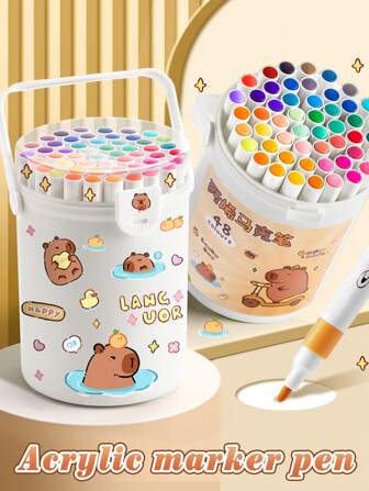 12/24/36/48色 Capybara 亚克力马克笔，艺术 DIY 涂鸦笔，适合 DIY 艺术绘画，防水快干，学生艺术、动画、绘画和素描，绘画用品，返校，学校用品，（两支不同印刷外观的笔随机发送）