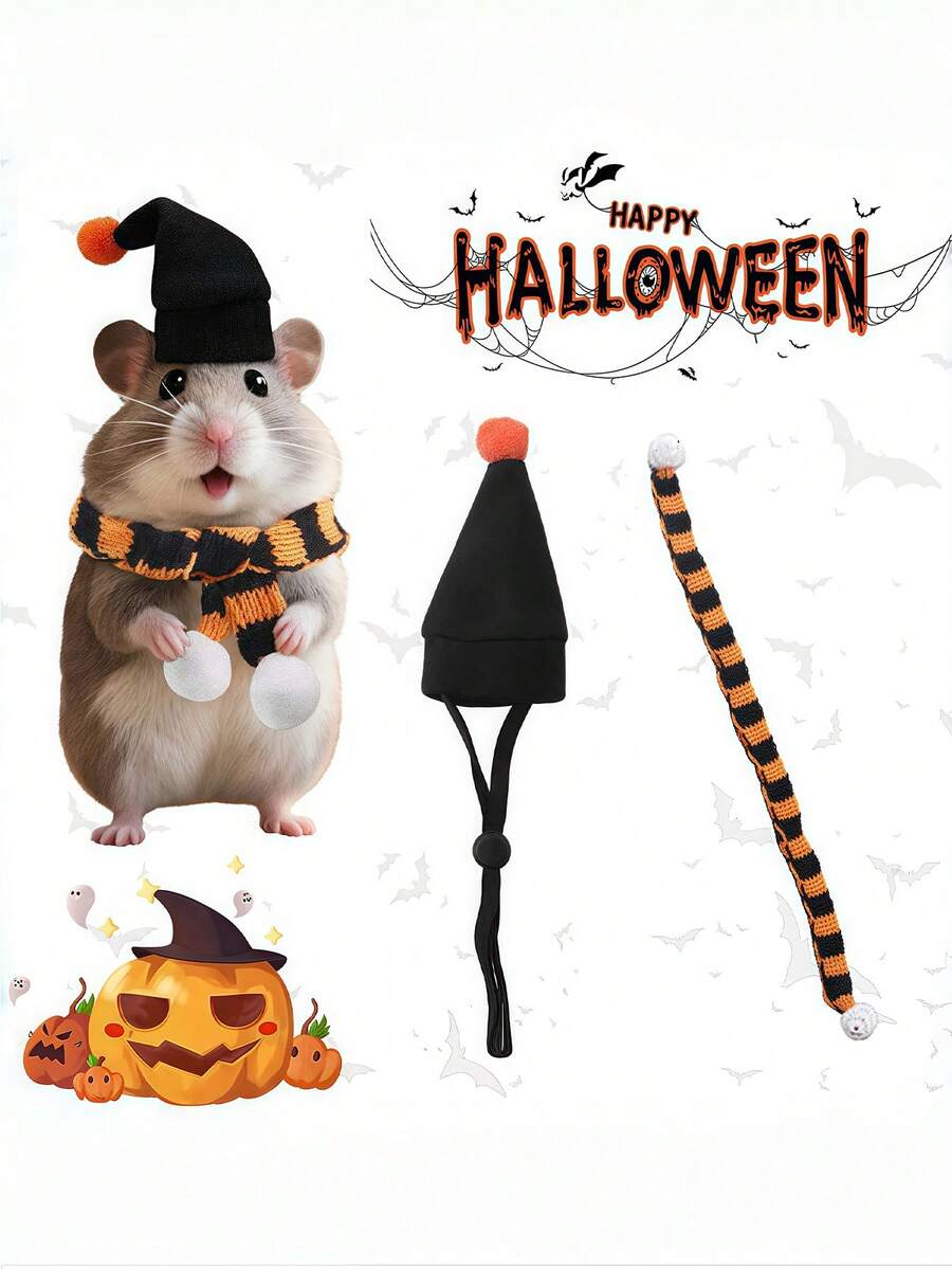 Cute Pet Hat & Knitted Scarf, Suitable For Pet Halloween Costume, Daily Wear And Decoration