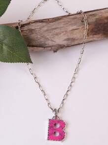 1pc Western Country Style Vintage Textured CCB Multicolor Leopard Print Black & White Plaid 26 Letter Minimalist Pendant Necklace, Sweater Chain