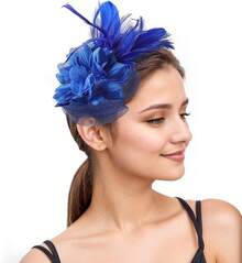 Fascinators Hats Women,Tea Party Fascinator Hair Clip With Feathers Wedding,Derby Hats Headbands - 款式1-海軍藍 - 查看 1