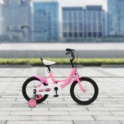 16 Inch Kids Bike Bicycle For 5-8 Years, Pink Boys Girls Bike, 16" Children's Bicycle With Training Wheels