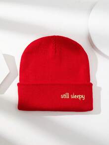 1 件男女通用“Still Sleepy”字母刺绣弹力便帽，户外休闲时尚薄针织帽，适合日常穿着，秋冬，馈赠佳品 - A - 查看 2