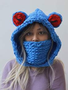 1 Piece Couple Knitted Hat Cute Frog Shaped Warm And Soft Winter Daily Casual Hat