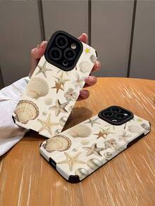 1pc New White Starfish & Shell Faux Pearl Pattern Classic Anti-Drop Soft TPU Phone Case Compatible With Apple And 15/15PLUS/15PRO/15PROMAX Waterproof Shockproof Scratch Resistant - Multicolor - View 2