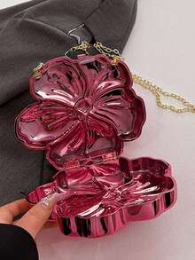 Luxury Shiny ABS Material Flower Shaped Mini Clutch Handbag Buckle Metal Bead Chain Shoulder Bag Women Party Charming Gift, Suitable For Dating, Shopping, Going Out, Commuting, Daily Matching, Fashion Niche Design, Women Bag - Hồng - Xem 4
