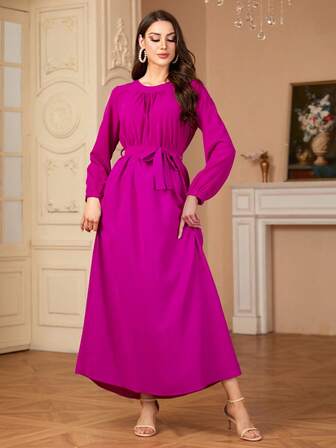 女式优雅简约纯色连衣裙