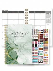 BUBU 1 件螺旋月度计划表，2 年月度计划表，含 3 张定制贴纸，2026 年 1 月至 2027 年 12 月，5.6 英寸 X 8.0 英寸，非常适合学校和办公室日程安排、办公桌配件、返校用品 - 紫色 - 查看 17