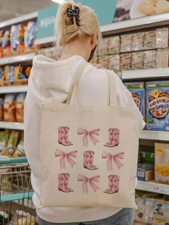 轻便旅行必备收纳袋，帆布牛仔与甜美混搭风格手提袋，可重复使用购物袋，大容量礼品包装袋，洗衣袋，书籍笔记本收纳袋，零食袋，日用品收纳袋，旅行用品收纳袋