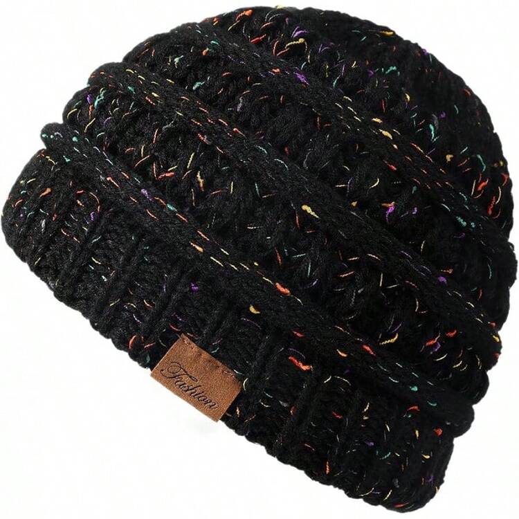 Gorro de lana, gorros de invierno para mujeres, gorros de punto trenzado para mujeres, gorro de invierno grueso, suave y cálido para el frío - Confeti negro - Añade 1