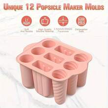 Homemade Popsicle Maker - 12-Cavity Silicone Mold With Lid, 50 Sticks/Bags/Ties + Tools - Foldable, Easy To Use - Ideal For Summer Parties & Gatherings - Hồng - Xem 4