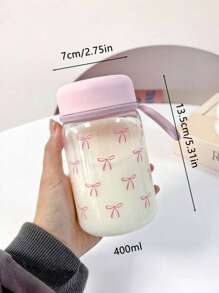 1pc Pink Bow Water Bottle, Minimalist School Water Bottle, Large Capacity Straw Plastic Cup Student Cup, Water Bottle, Cup, Possible, Water, Airport, Cup, School Airport, School Airport