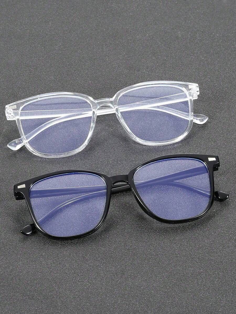 3 pares de gafas cuadradas de plástico con montura completa, de estilo moderno y minimalista, para hombres. Conjunto de gafas transparentes básicas, adecuadas para volver al colegio, la vida diaria, la oficina, la lectura, ver la televisión, jugar y decorar con el teléfono móvil, entre otros usos. - transparente - Ver 1