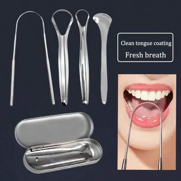 Stainless Steel Tongue Scraper Cleaner Portable Oral Hygiene Scraper Eliminate Bad Breath,Fresh Breath For Adults Kids,Family