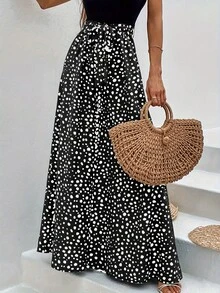 Women's Black & White Jumpsuit De Mujer,Mono Elegantes Para Mujer- High Waist Tie Front Palazzo Pants, Boho Summer Vacation Beach Bottoms - màu đen - Xem 3