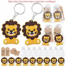 18 pezzi Portachiavi carini a tema animali della giungla, bomboniere per feste allo zoo, anelli portachiavi di animali selvatici con etichette in carta marrone e sacchetti in chiffon bianco, adatti per decorazioni per feste di compleanno di baby-sitter, decorazioni per feste di famiglia a tema animali della giungla, portachiavi di leoni, giraffe, elefanti, decorazioni per feste in stile selvaggio