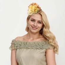 Fascinators Hats Women,Tea Party Fascinator Hair Clip With Feathers Wedding,Derby Hats Headbands - Style6-橘色 - 查看 2