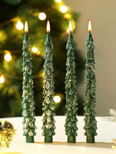 4 件套圣诞树形香薰蜡烛，北欧风格圣诞松树装饰，适合圣诞节、礼物、烛光晚餐、摄影道具、派对、新年、礼物