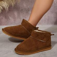 白色修身搭配运动裤，女士冬季新款棕色多功能舒适套脚雪地靴，保暖加厚防滑踝靴，时尚冬鞋 - 棕色 - 查看 2