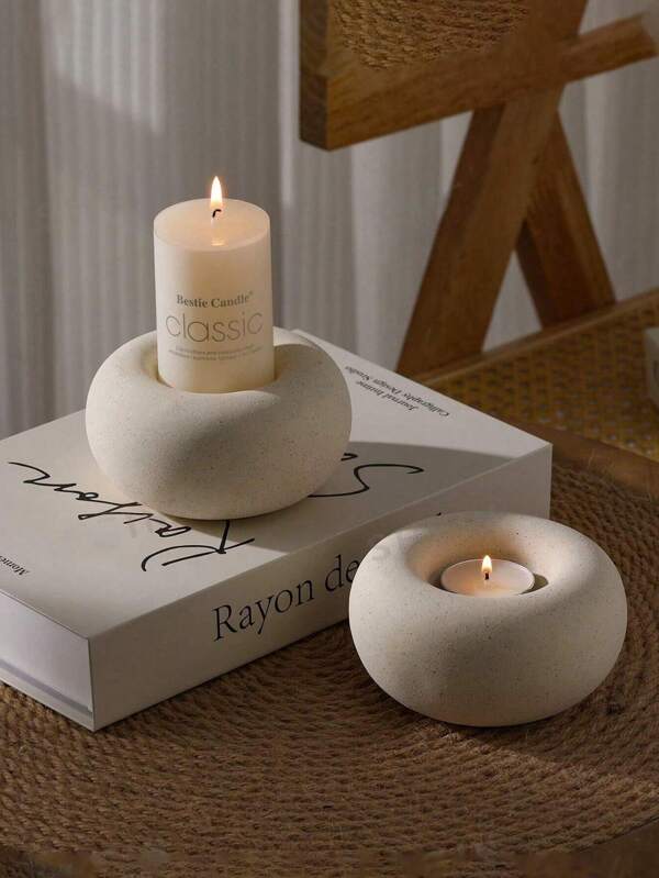 Ceramic White Candle Holder Set, 1 Pc - Creative Minimalist Home Decor For Dining Table And Tabletop, Perfect For Christmas And New Year