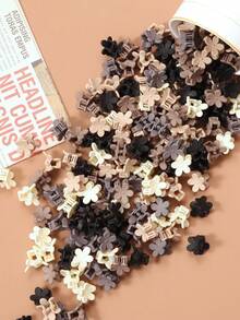 30pcs Coffee-Colored Mini Flower Hair Clips, 2cm Small Size, Sweet & Fresh Princess Style Bangs & Side Braid Hair Accessories, Versatile For Daily Use Fashion Hair Claw Clips Autumn Accessories Fall Hair Clutch Winter Accessories For Vacation Outfits Woman Summer - Multicolor - View 3