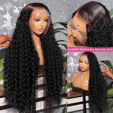 200% 密度 13x6 13x4 高清透明蕾丝前假发 - 长款杰瑞卷发假发 - 预插入预剪蕾丝深波浪无胶假发 - 深卷发片，真人发混纺，预拔毛，带绒毛，自然黑色，非常适合日常佩戴。 - 自然色&黑色系 - 查看 9