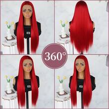 26 Inches Long Straight Red Color Hair Synthetic Lace Front Wigs 13x4 Lace Area Free Part Pre Plucked With Baby Hair Around Natural Hairline Glueless Heat Resistant Fiber Frontal Lace Wig For Fashion Women Girls Party Vacation Show Makeup Use Daily Wear - 紅色 - 查看 5