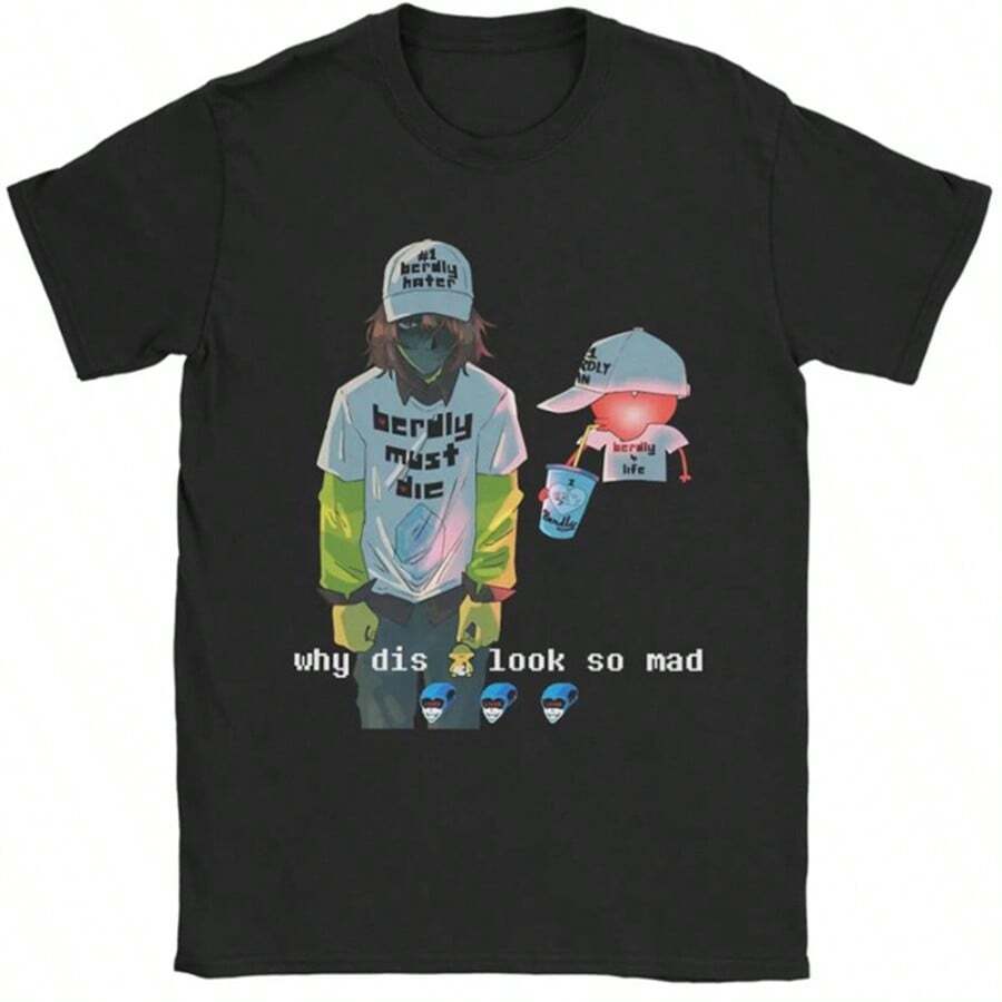 Men Deltarune Game  T Shirts  100 Cotton Top Tees Summer Y2K Casual Short Sleeve T-Shirt O Neck Leisure Design Tshirt Plus Size - 黑色 - 查看 1