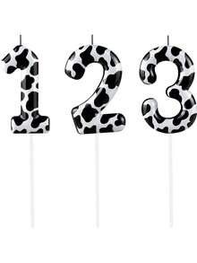 Black & White Cow Spot Print Numbered 0-9 Birthday Animal Theme Anniversary Celebration Party Cake Decorative Candles - Multicolor - View 8
