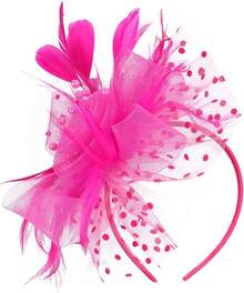 Ibeauti Fascinator Hats With Screentouch Lace Gloves Set Women Tea Party Cocktail Wedding Derby Headwear Short Gloves - 02 Hot Pink - 查看 2