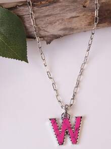 1pc Western Country Style Vintage Textured CCB Multicolor Leopard Print Black & White Plaid 26 Letter Minimalist Pendant Necklace, Sweater Chain