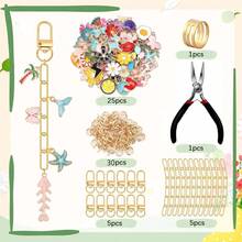 130/65 件 DIY 钥匙扣制作套件，包含随机锌合金吊坠、钥匙扣扣、延长链、跳环和珠宝钳，创意 DIY 珠宝配件 - 鑰匙圈吊飾套裝 - 查看 14
