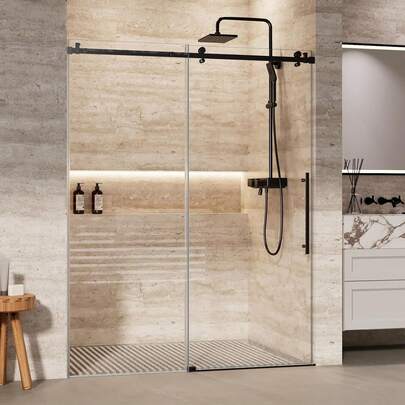 Dragonpad Shower Glass Door With Waterproof Seal Strip And Handle For Walk-In Showers, Frameless Shower Sliding Door With Clear SGCC Tempered Glass 5/16" (8mm), Stainless Steel Hardware, Width Adjustable ﻿