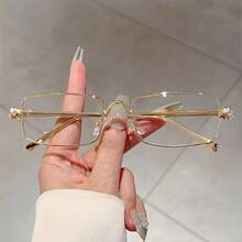 1 Pair Women Full Frame Rectangle Fashion Glasses Vintage Metal Frame Leopard Head Decoration Classic Green Glasses High-End Light Luxury Men Glasses Suitable For Taking Photos And Wearing - 透明的 - 查看 12