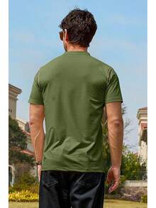 Henley Shirts Slim Fit Button T-Shirthalloween - 軍綠色 - 查看 10