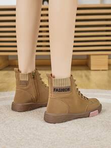 Women's Flat Lace-Up Fashion Western Boots, Lightweight Soft Sole Durable Outdoor Casual Side Zipper Ankle Boots, Autumn/Winter