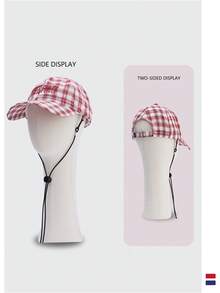 1 件装软顶条纹格子速干棒球帽，女士春夏薄款透气防晒户外街头风格抽绳，男女通用夏季户外旅行遮阳可调节帽子 - 復古格子抽繩 - 查看 1