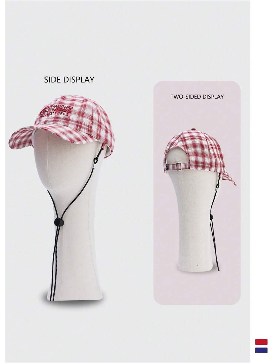 1 件装软顶条纹格子速干棒球帽，女士春夏薄款透气防晒户外街头风格抽绳，男女通用夏季户外旅行遮阳可调节帽子 - 復古格子抽繩 - 查看 1