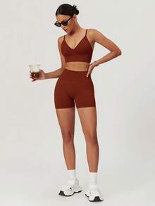 MASKERT Women's Seamless Camisole With Cup Cover, Short Tank Top Sports Set, Skin Friendly, Comfortable, Sports, Home And Commuting Underwear