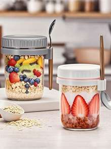1pc Overnight Oats Containers With Lid And Spoon, 16oz Sealed Oatmeal Jars WithMeasurement Markings, Mason Jars With Lids, Airtight Cereals Containers With Lid And Spoon, Ideal For Overnight Oats, Cereals, Salads And More, Breakfast, Salad, Yogurt Cup, Salad Cup, Portable Cup For Outing Picnic Camping Overnight Oatmeal Cup With Spoon And Lid, Portable Breakfast Milk Cup, Glass Salad/Yogurt Cup For Women
