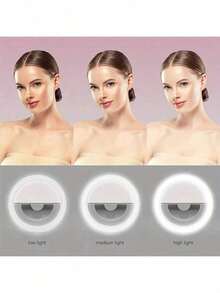 便携式LED自拍环形灯，三档亮度可调 - USB充电或电池供电，手持式设计，适用于直播、视频通话、户外拍摄 - 提供白色/粉色/蓝色/黑色四种颜色可选，提升自拍效果 | 时尚灯光 | LED技术，适用于自拍、直播、摄影，便携式自拍/手机补光灯 - 彩色 - 查看 3