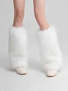 Women's Artificial Fur Leg Warmers, Japanese Lolita Autumn And Winter Black And White Knitted Leg Warmers, Y2k, Cozy - Multicolor - View 6