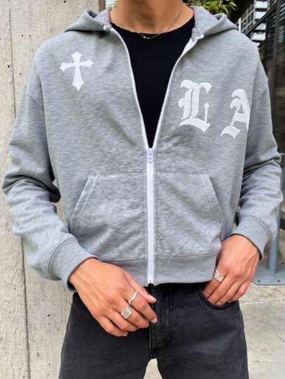 Herren Lässig Grafik Muster Kapuzenjacke, Streetstyle, Frühling/Herbst