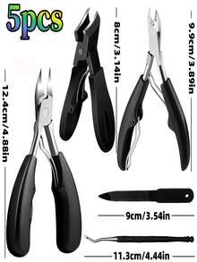 5pcs Stainless Steel Dual-Head Manicure Set With Cuticle Nipper, For Removing Dead Skin, Cleaning And Nail Care