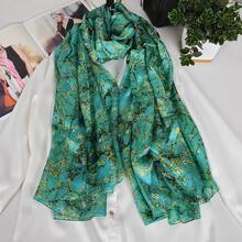 100% Mulberry Silk Scarf For Women Lightweight Long Scarves Beach Wraps Cover Up -Travel Photography Scarfhalloween - 綠色 黃色 - 查看 9